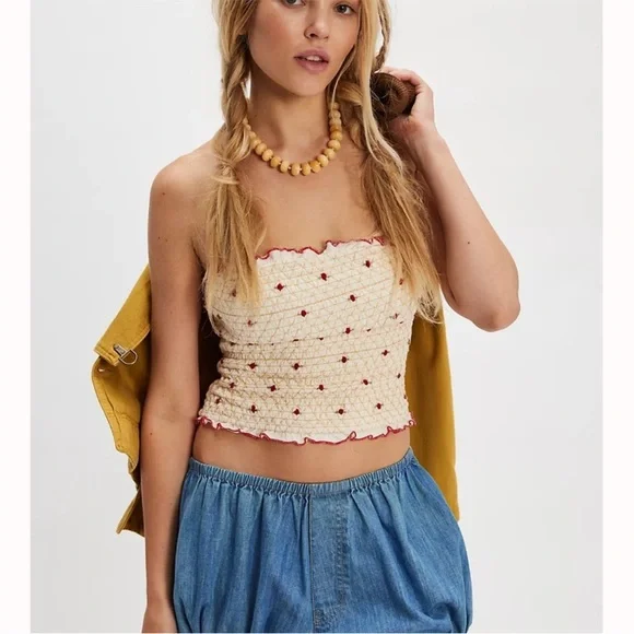 Free People Rose Bud Smocked Tube Top- XS - Picture 2 of 10